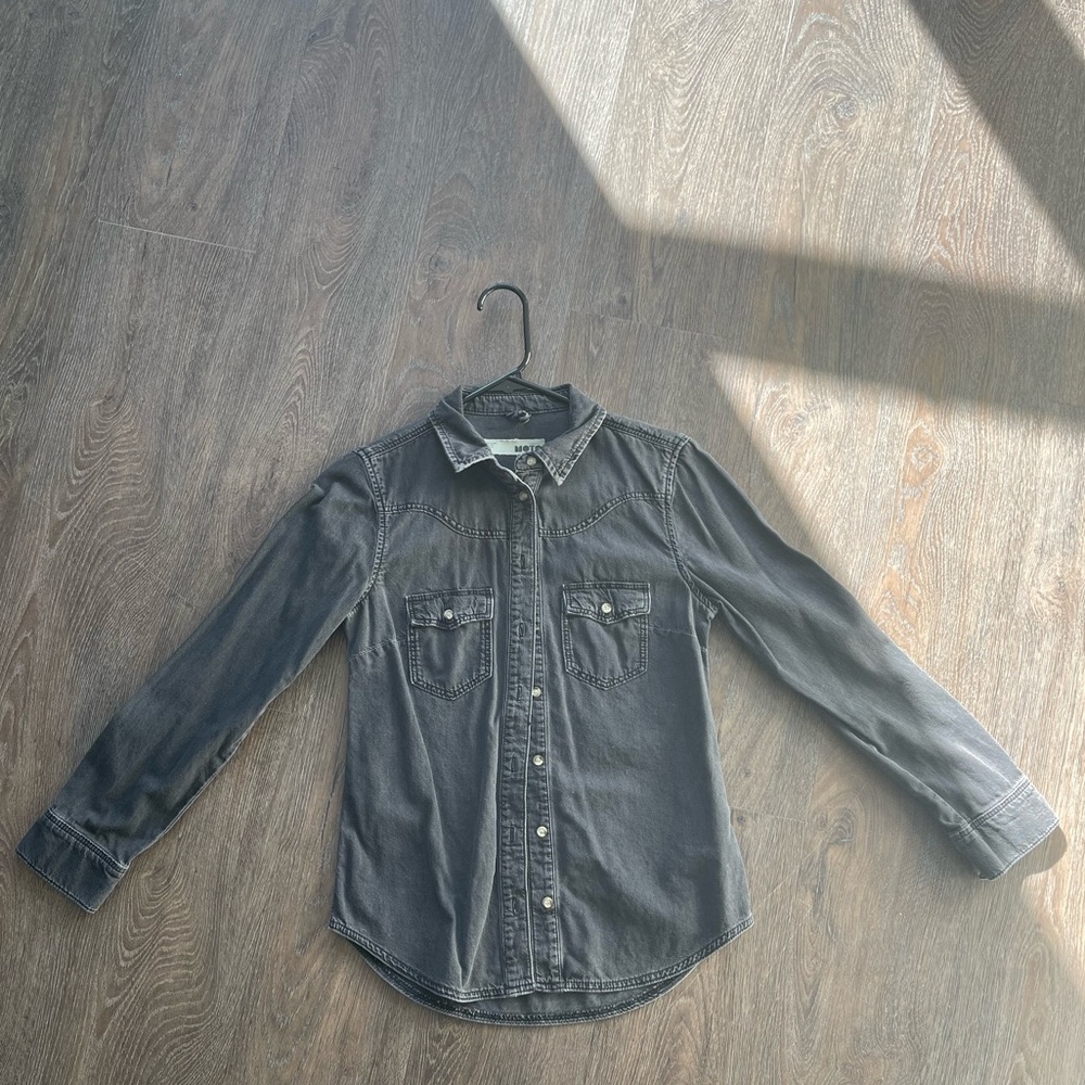 Topshop Gray Jean Long Sleeved Top